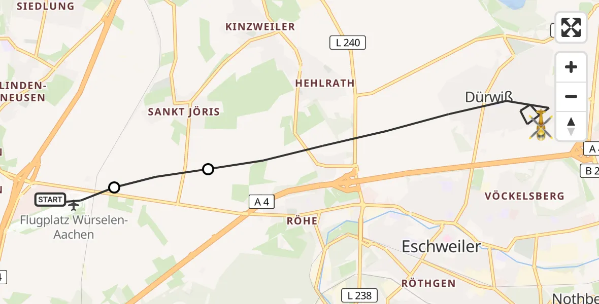 Flugroute Rettungshubschrauber Aachen-Merzbrück Flughafen - Eschweiler, 08 August 2026, 13:59