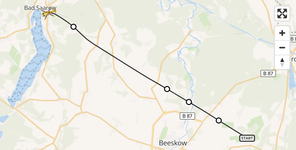 Flugroute Rettungshubschrauber Beeskow - Bad Saarow, 08 August 2026, 14:03