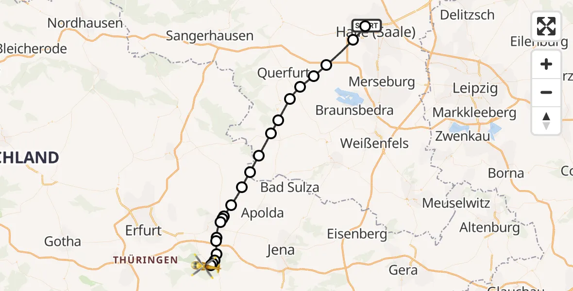 Flugroute Ambulanzhubschrauber Halle (Saale) University Hospital - Bad Berka, 08 August 2026, 14:09