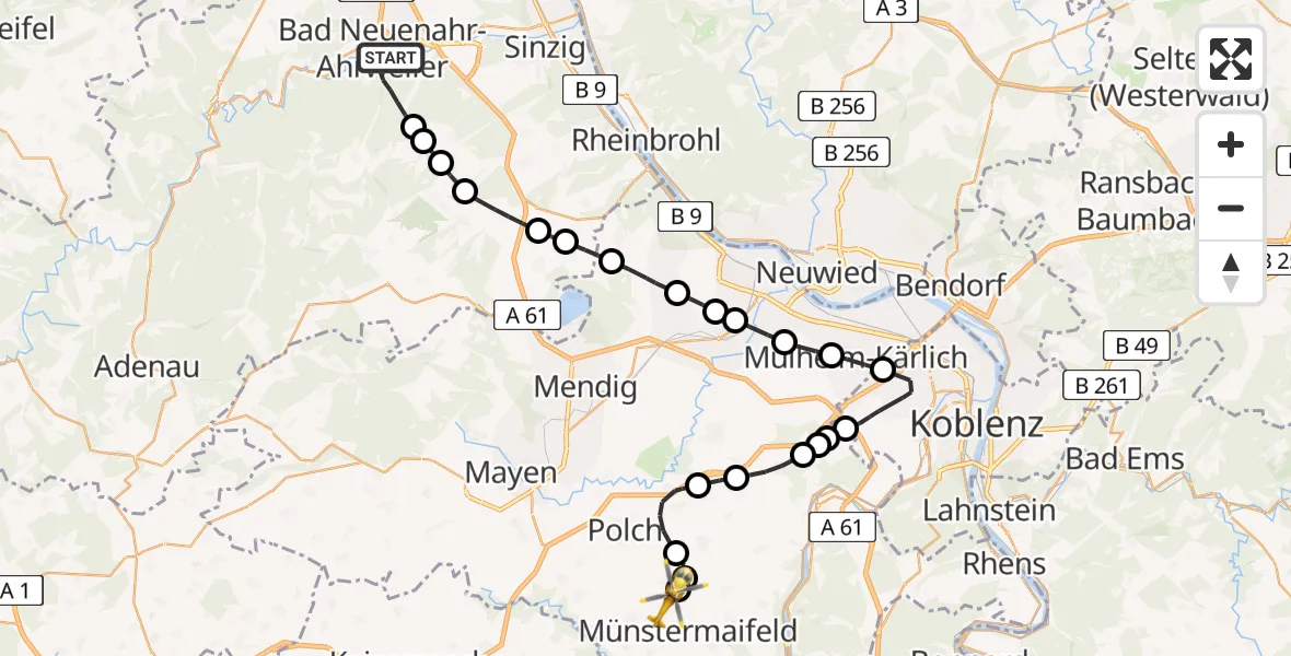 Flugroute Rettungshubschrauber Bad Neuenahr-Ahrweiler - Gierschnach, 08 August 2026, 14:11