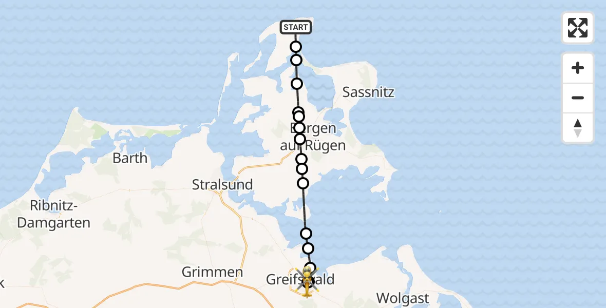 Flugroute Rettungshubschrauber Altenkirchen - Greifswald Hospital, 08 August 2026, 14:23