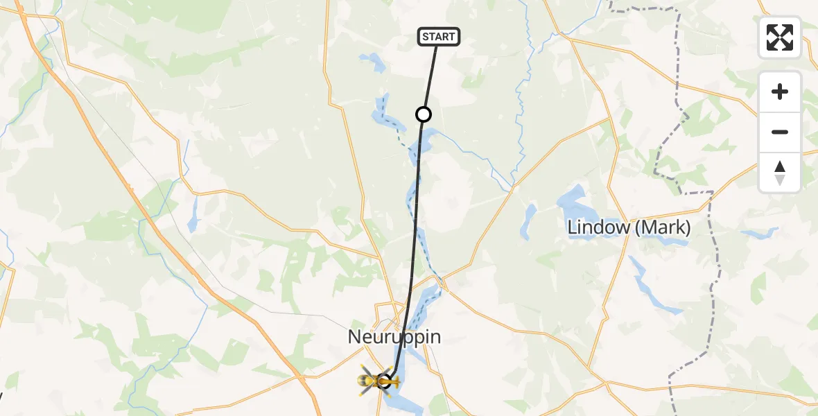 Flugroute Rettungshubschrauber Rheinsberg - Rupin Hospital, 08 August 2026, 14:29
