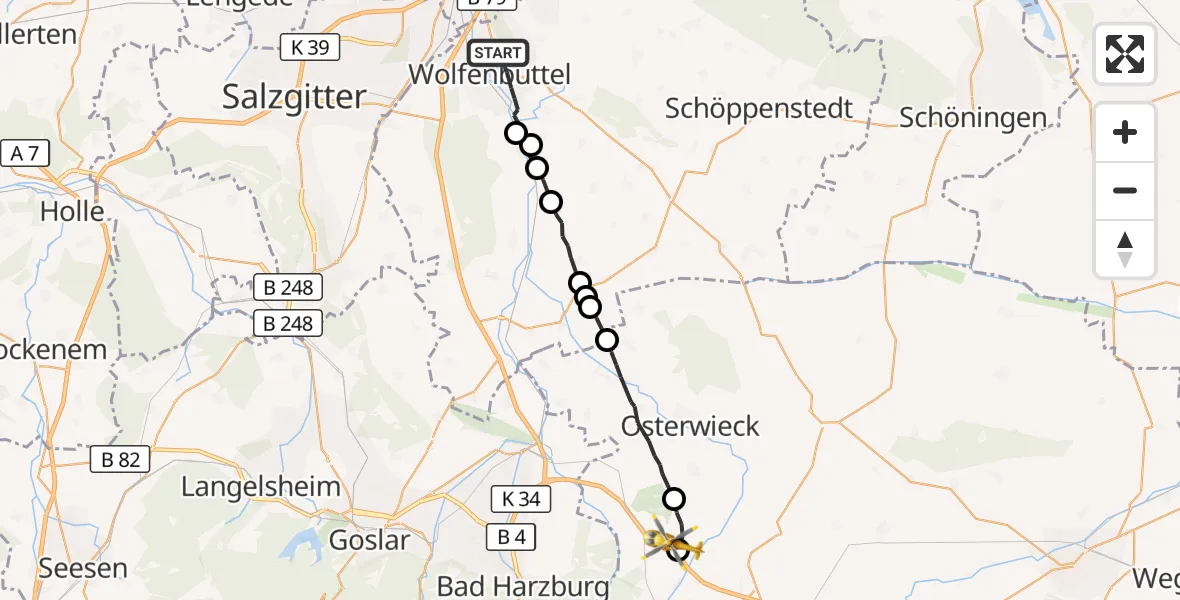 Flugroute Rettungshubschrauber Wolfenbüttel - Sassberg Segelfluggelände, 08 August 2026, 14:29