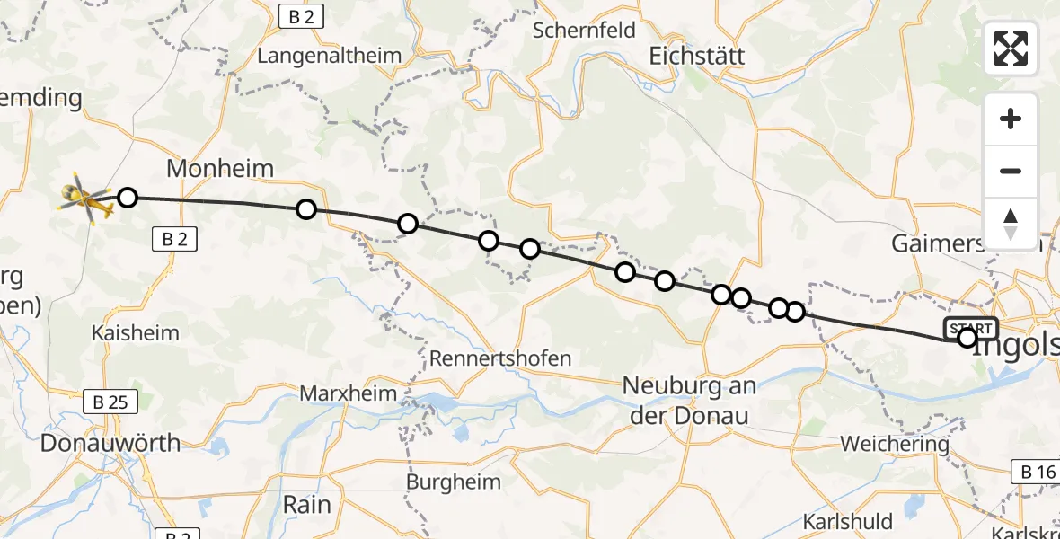 Flugroute Rettungshubschrauber Ingolstadt Hospital - Fünfstetten, 08 August 2026, 14:30