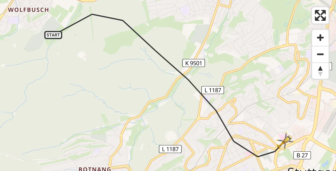Flugroute Rettungshubschrauber Stuttgart - Stuttgart, 08 August 2026, 14:33