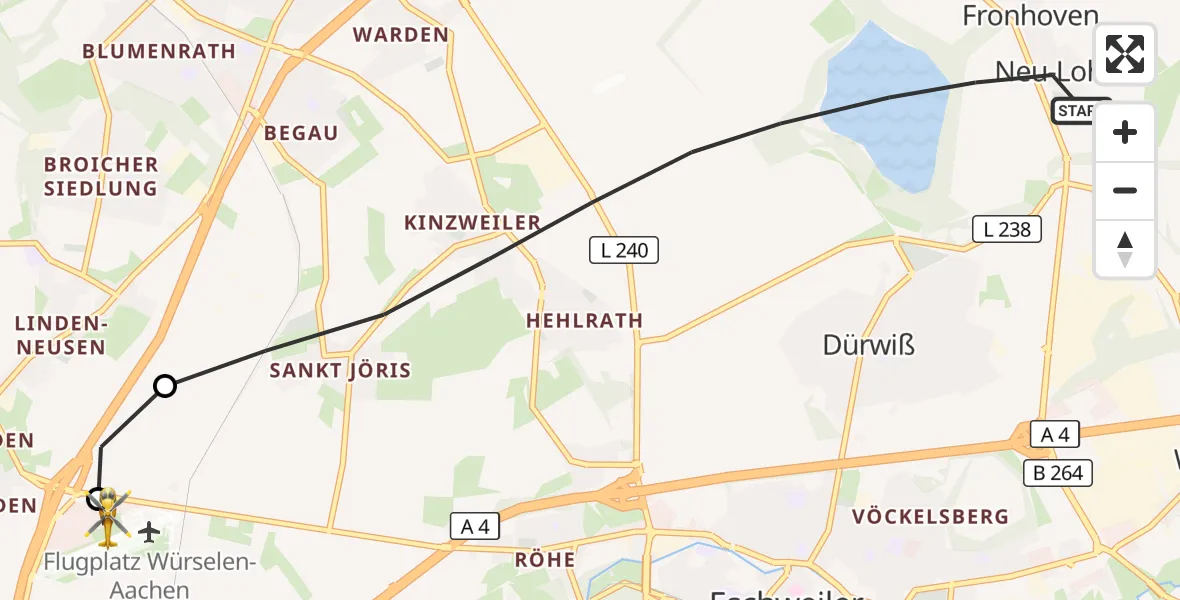 Flugroute Rettungshubschrauber Eschweiler - Aachen-Merzbrück Flughafen, 08 August 2026, 14:37