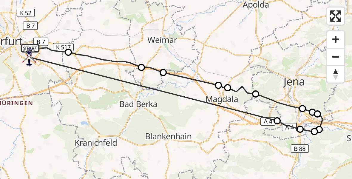 Flugroute Polizeihubschrauber Erfurt - Erfurt, 08 August 2026, 14:42