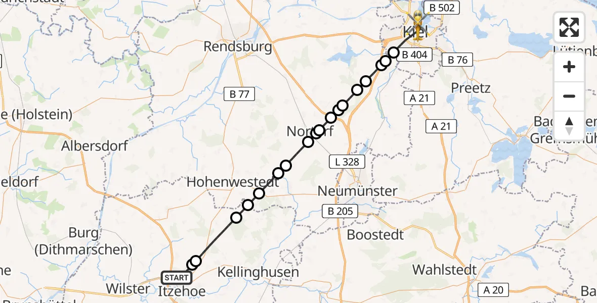 Flugroute Rettungshubschrauber Itzehoe - Kiel, 08 August 2026, 14:48
