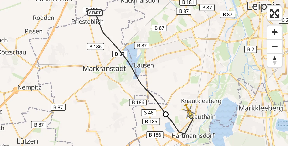 Flugroute Rettungshubschrauber Markranstädt - Leipzig, 08 August 2026, 15:00