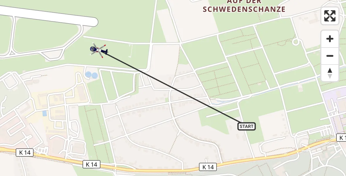Flugroute Polizeihubschrauber Erfurt - Erfurt-Weimar Flughafen, 08 August 2026, 15:07
