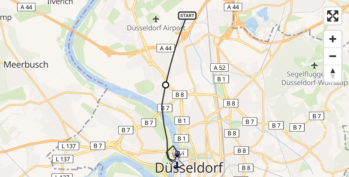 Flugroute Polizeihubschrauber Düsseldorf Flughafen - Düsseldorf, 08 August 2026, 15:15