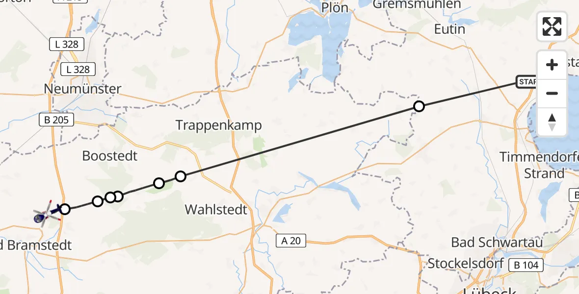 Flugroute Polizeihubschrauber Sierksdorf - Wiemersdorf, 08 August 2026, 15:22