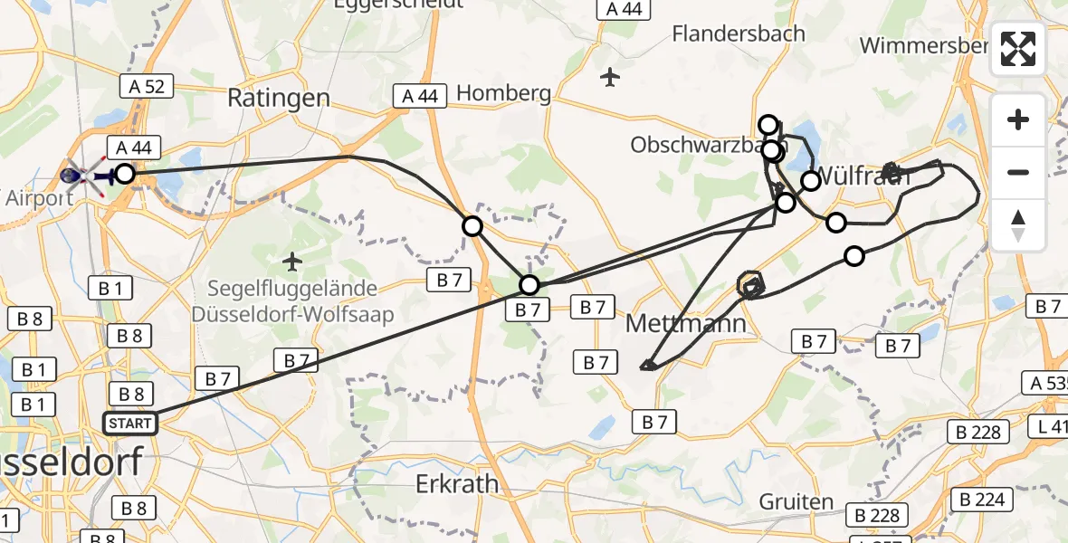 Flugroute Polizeihubschrauber Düsseldorf - Düsseldorf Flughafen, 08 August 2026, 15:25