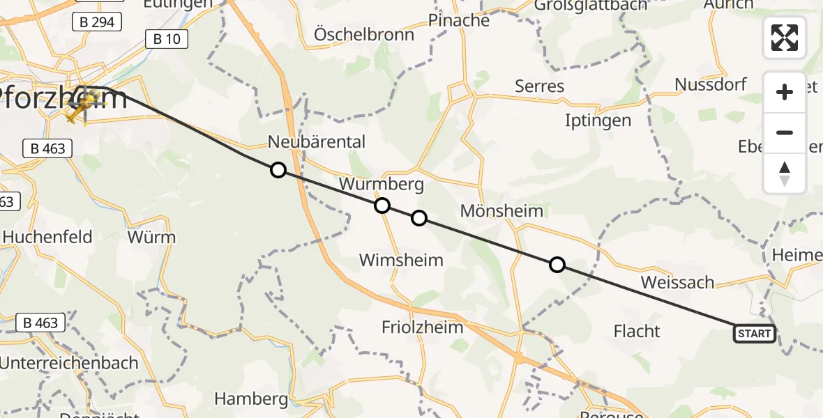 Flugroute Rettungshubschrauber Weissach - Pforzheim, 08 August 2026, 15:33