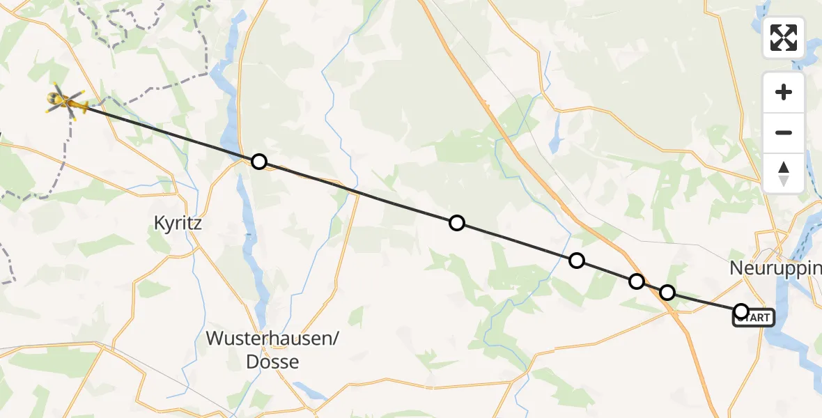 Flugroute Rettungshubschrauber Rupin Hospital - Gumtow, 08 August 2026, 15:34
