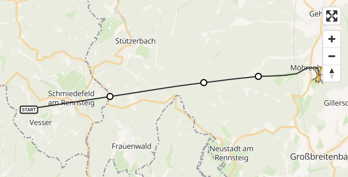 Flugroute Rettungshubschrauber Suhl - Ilmenau, 08 August 2026, 15:38