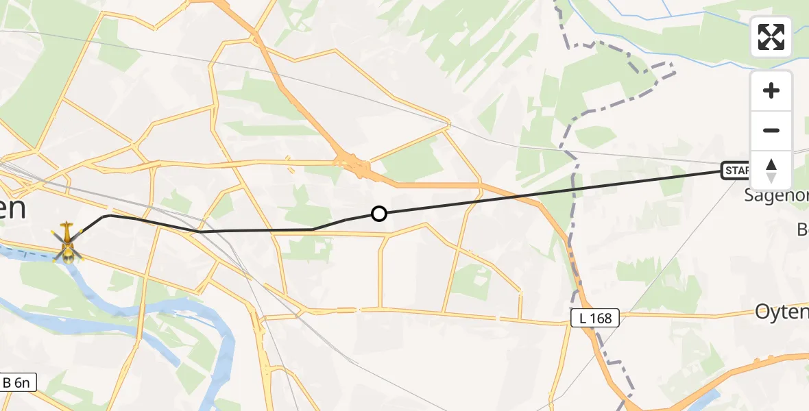 Flugroute Rettungshubschrauber Oyten - Bremen, 08 August 2026, 15:52