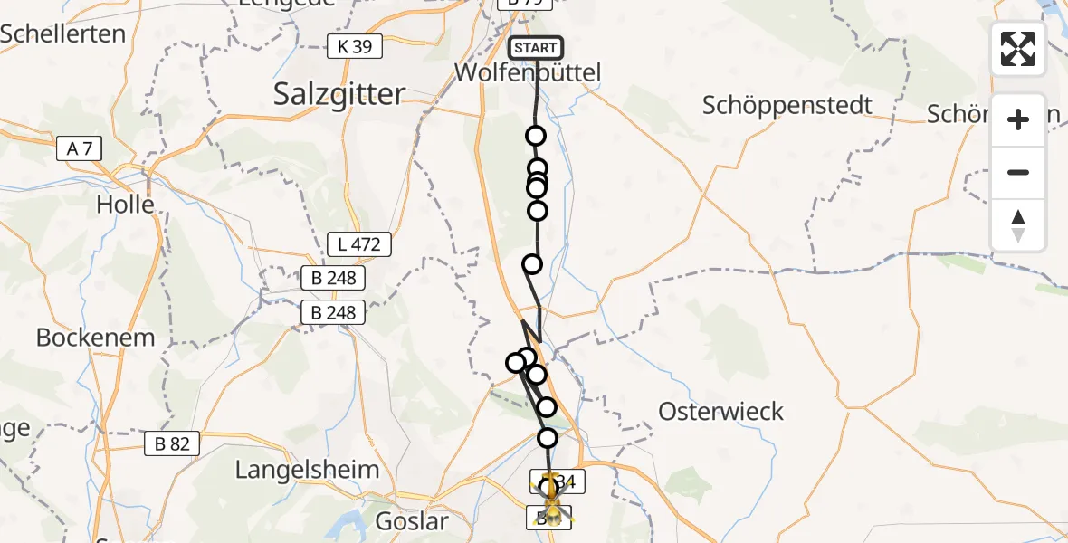 Flugroute Rettungshubschrauber Wolfenbüttel - Bad Harzburg, 08 August 2026, 15:59