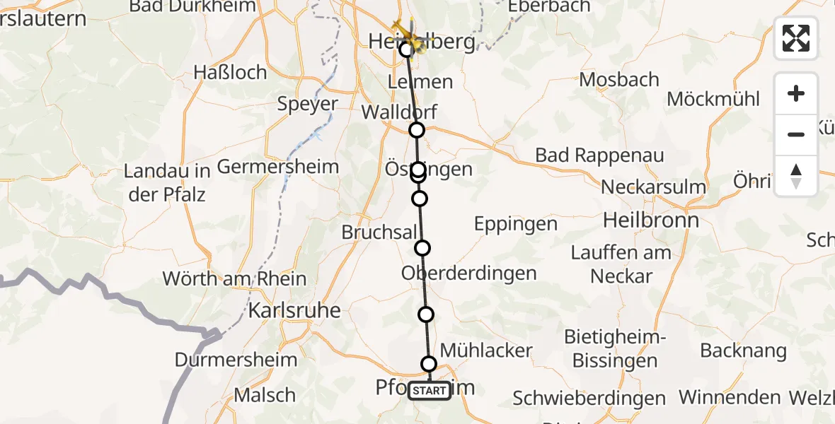 Flugroute Rettungshubschrauber Pforzheim - Heidelberg, 08 August 2026, 16:03