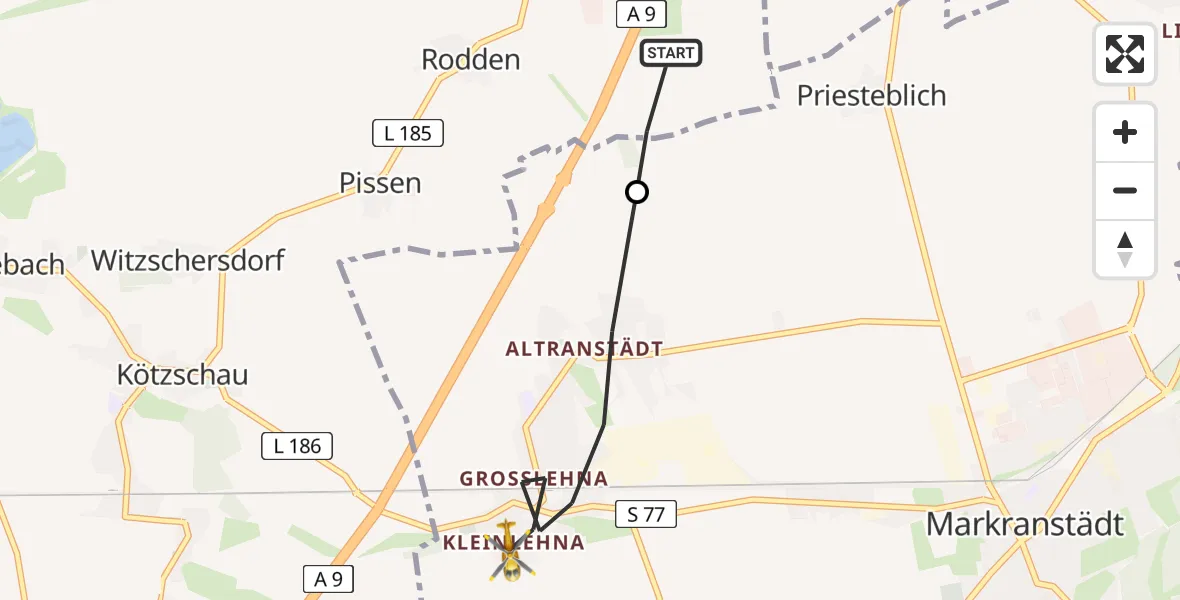 Flugroute Rettungshubschrauber Leuna - Markranstädt, 08 August 2026, 16:05