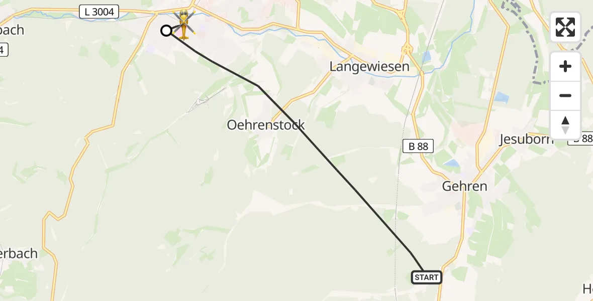 Flugroute Rettungshubschrauber Ilmenau - Ilm-Kreis-Kliniken Arnstadt-Ilmenau Hubschrauberlandeplatz, 08 August 2026, 16:09