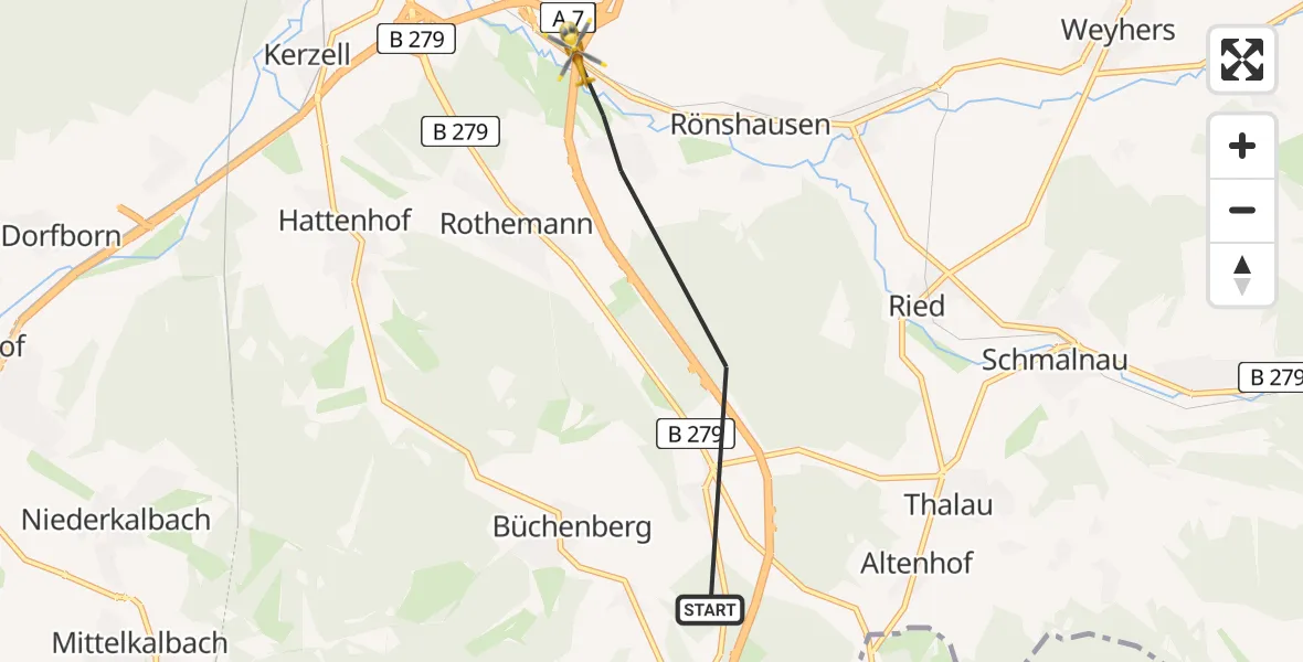 Flugroute Rettungshubschrauber Eichenzell - Eichenzell, 08 August 2026, 16:14