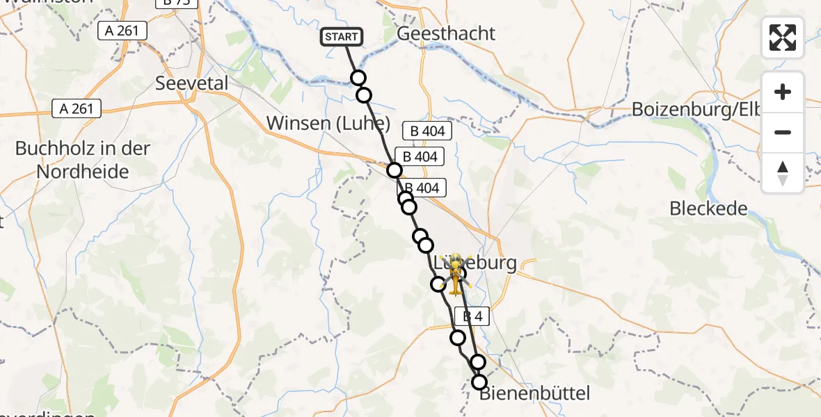 Flugroute Rettungshubschrauber Hamburg - Lüneburg, 08 August 2026, 16:20