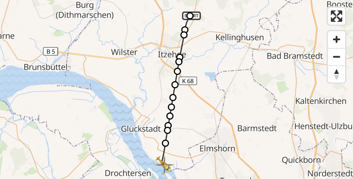 Flugroute Rettungshubschrauber Itzehoe Hungriger Wolf Flugplatz - Kollmar, 08 August 2026, 16:32
