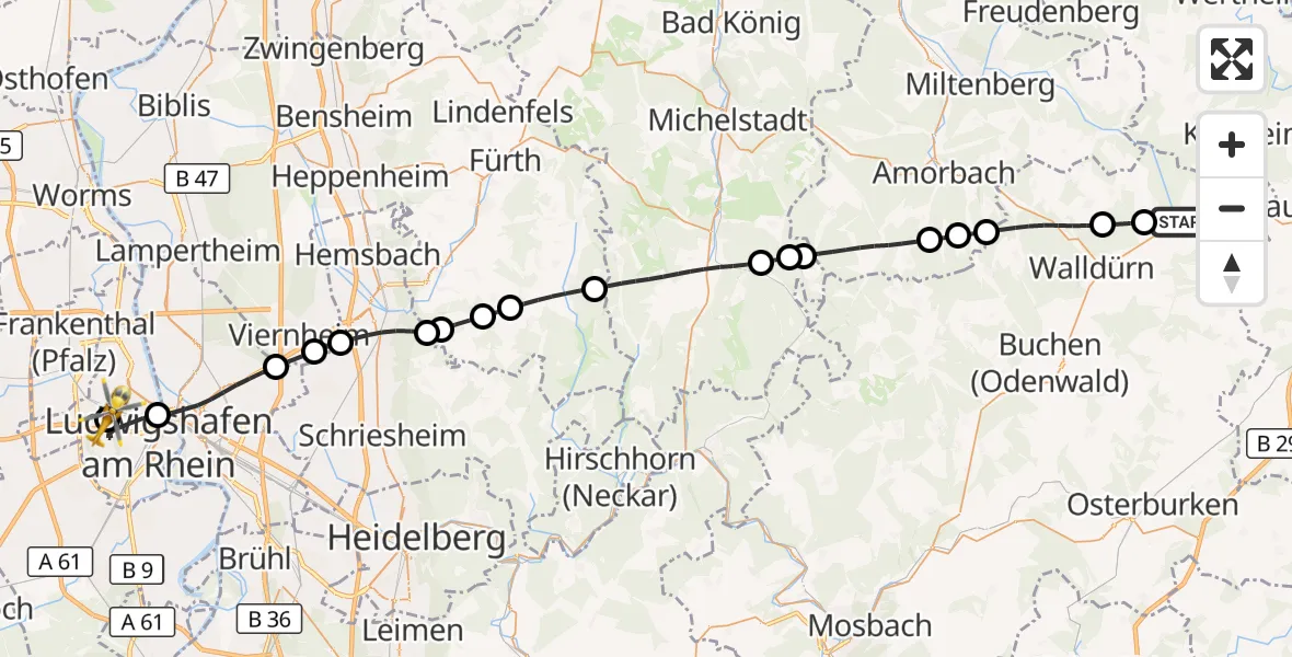 Flugroute Rettungshubschrauber Hardheim - Ludwigshafen Accident Hospital, 08 August 2026, 16:32