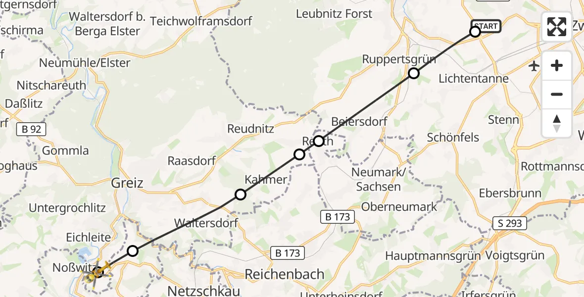 Flugroute Rettungshubschrauber ADAC Air Rescue Station Zwickau Hubschrauberlandeplatz - Greiz, 08 August 2026, 16:39