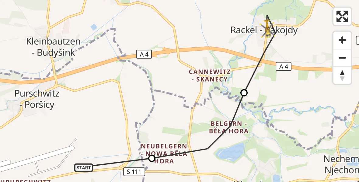 Flugroute Rettungshubschrauber Kubschütz - Malschwitz, 08 August 2026, 16:42