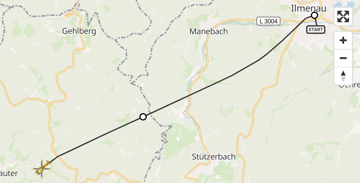 Flugroute Rettungshubschrauber Ilm-Kreis-Kliniken Arnstadt-Ilmenau Hubschrauberlandeplatz - Suhl, 08 August 2026, 16:45