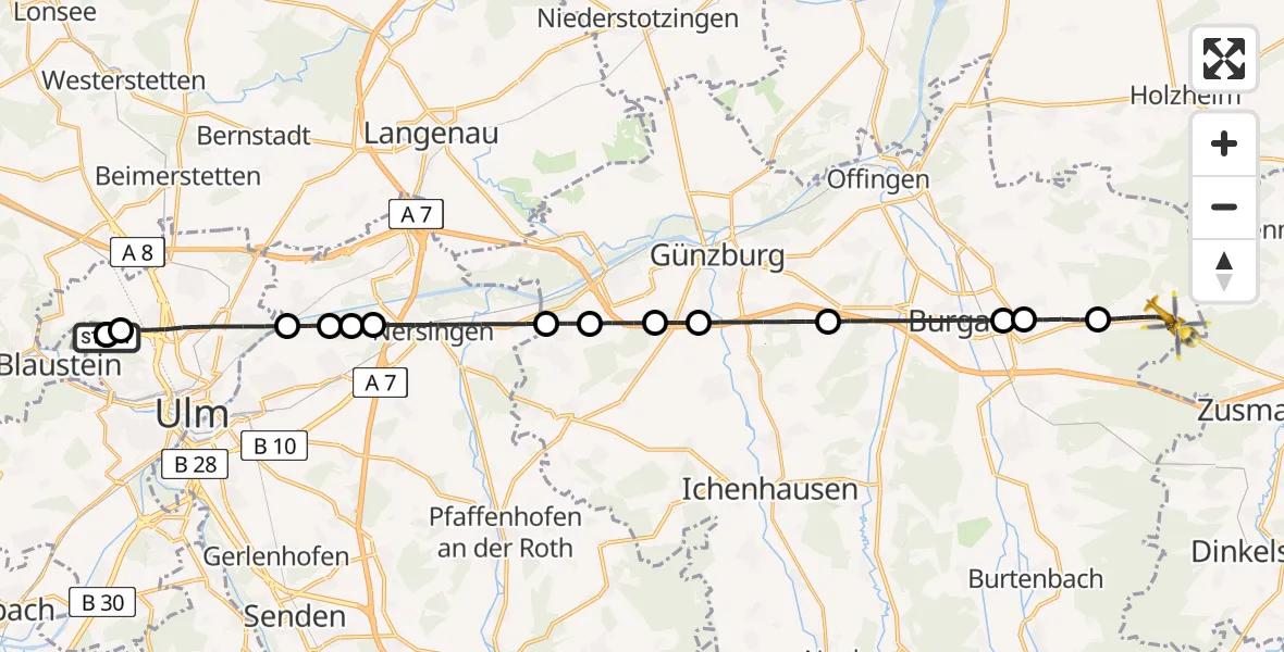 Flugroute Rettungshubschrauber Ulm Military Hospital Emergency - Landensberg, 08 August 2026, 16:54
