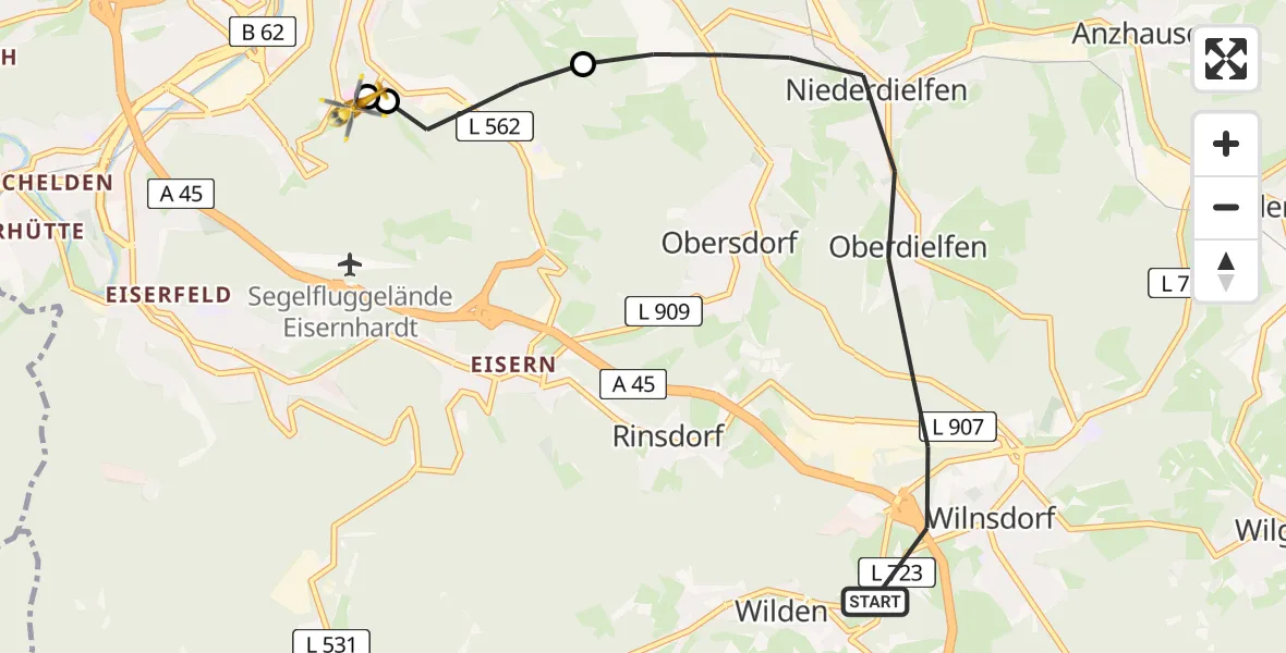 Flugroute Rettungshubschrauber Wilnsdorf - Evangelisches Jung-Stilling Hospital, 08 August 2026, 17:00