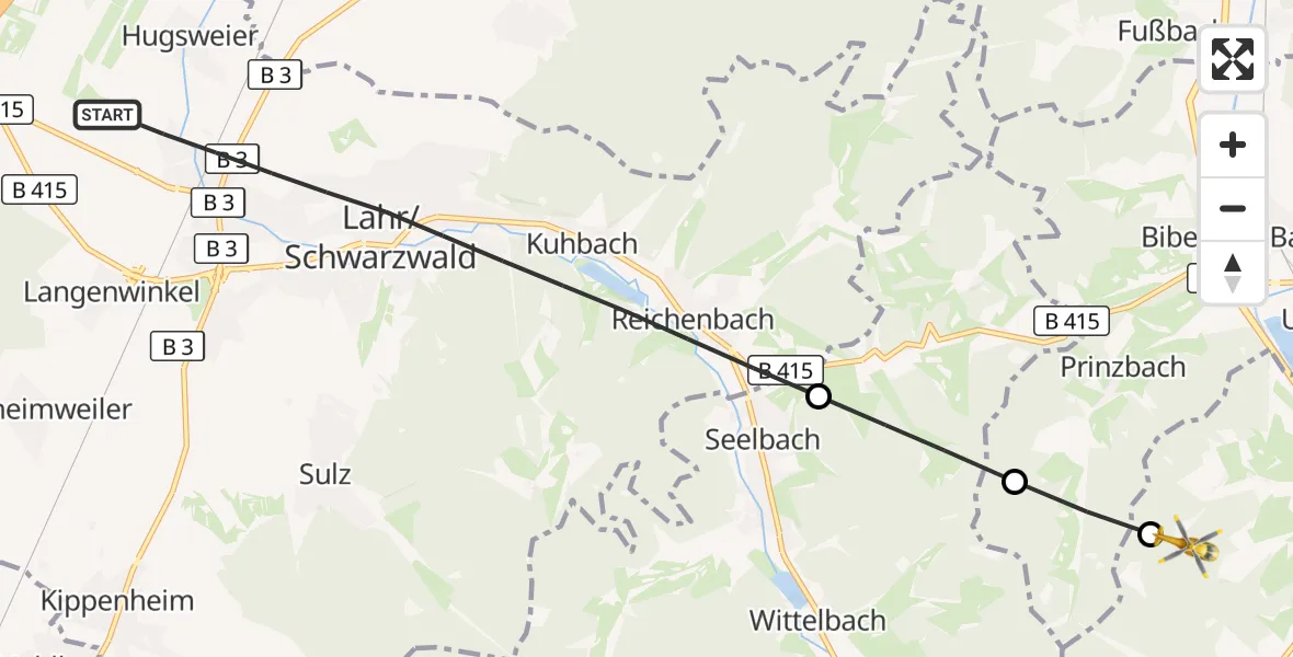 Flugroute Rettungshubschrauber Lahr/Schwarzwald - Steinach, 08 August 2026, 17:01
