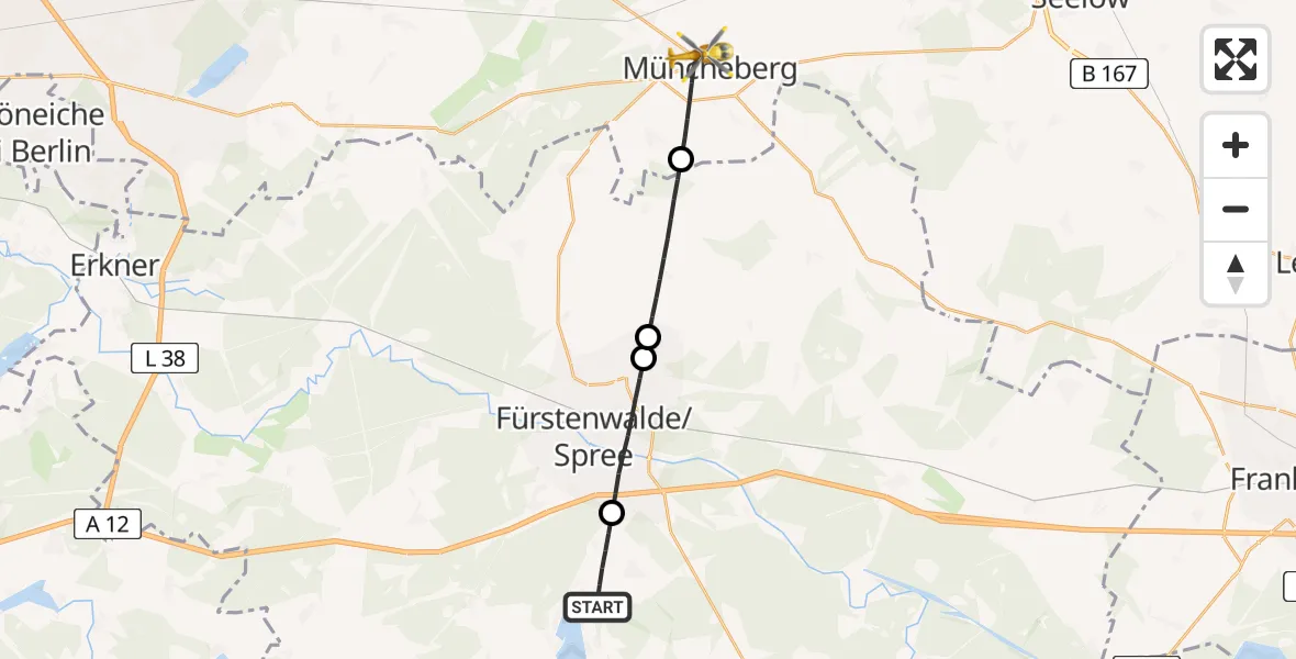 Flugroute Rettungshubschrauber Bad Saarow - Müncheberg, 08 August 2026, 17:04