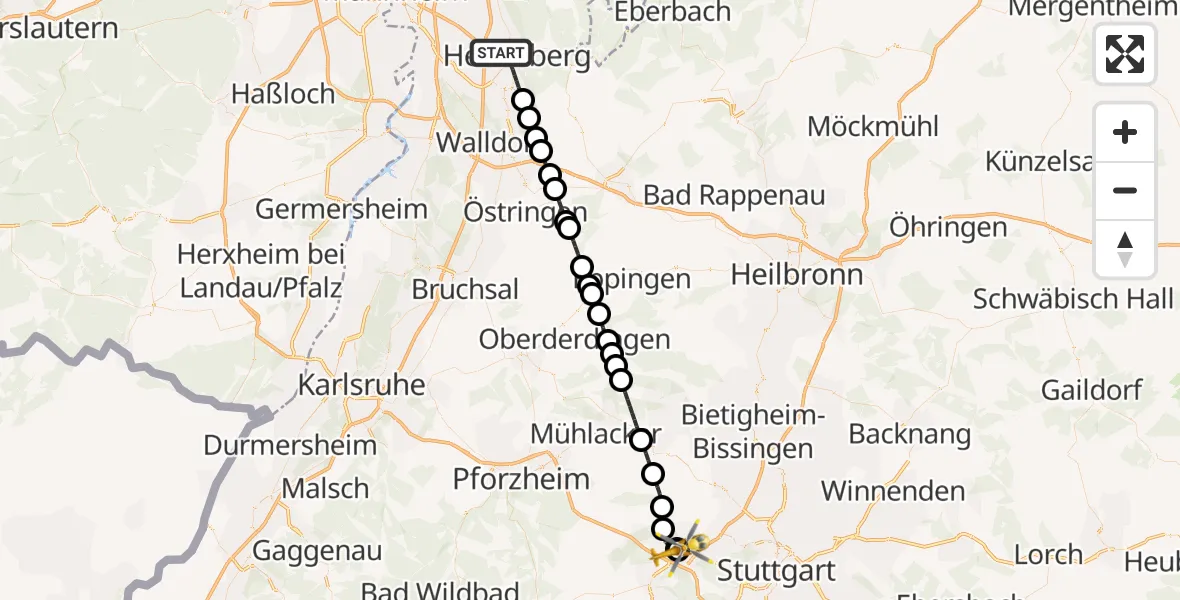Flugroute Rettungshubschrauber Heidelberg - Leonberg Hospital, 08 August 2026, 17:10