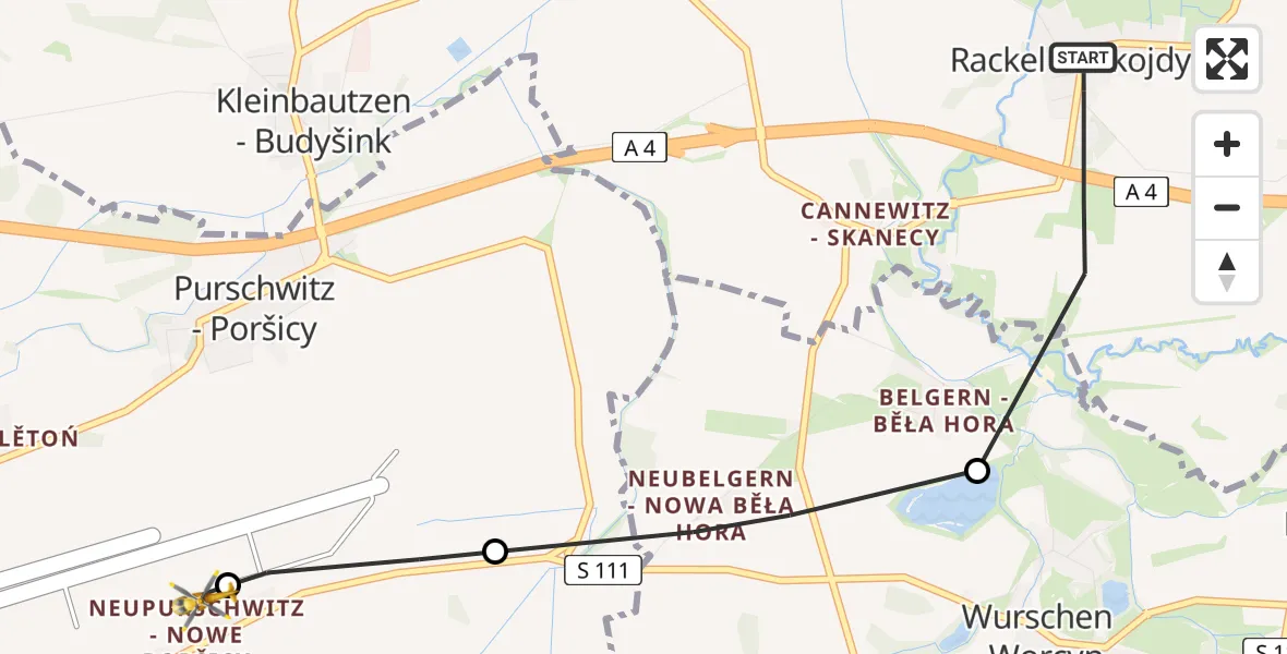 Flugroute Rettungshubschrauber Malschwitz - Bautzen Flugplatz, 08 August 2026, 17:12