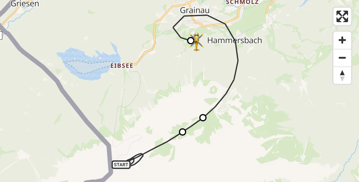 Flugroute Rettungshubschrauber Grainau - Brandweg Hubschrauberlandeplatz, 08 August 2026, 17:23