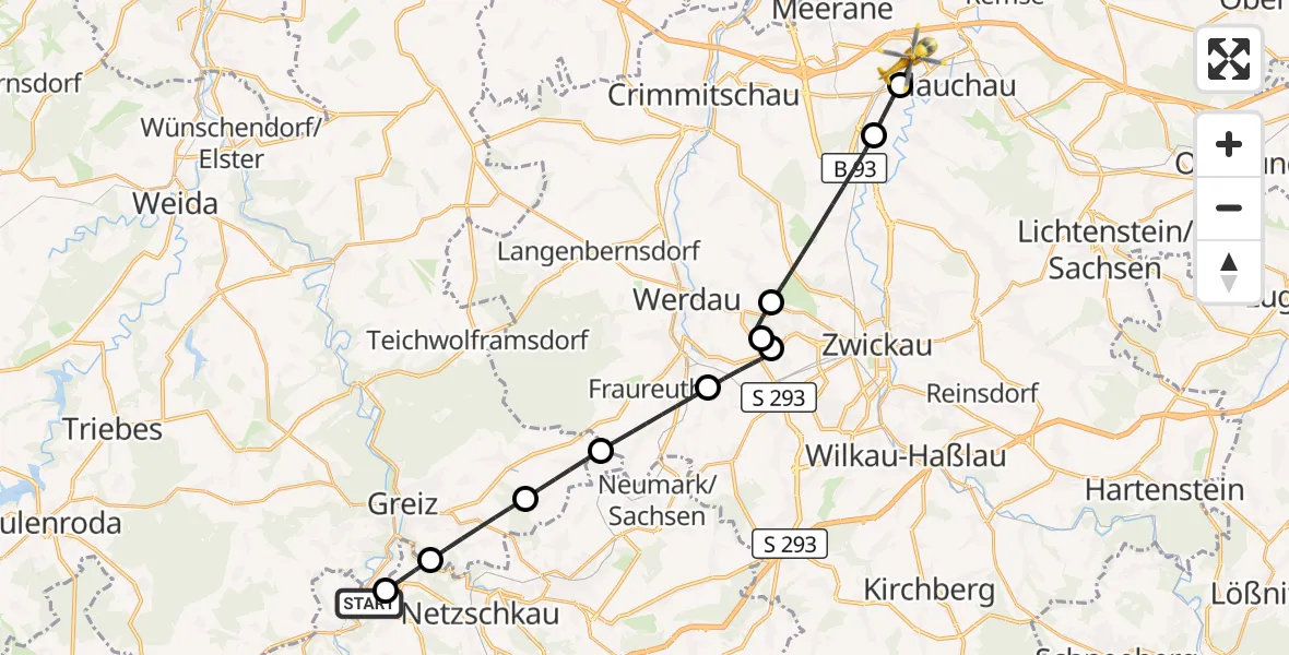 Flugroute Rettungshubschrauber Greiz - Glauchau, 08 August 2026, 17:31