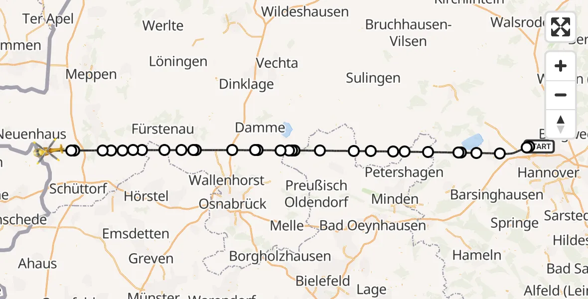 Flugroute Rettungshubschrauber Flughafen Hannover - Nordhorn, 08 August 2026, 17:40