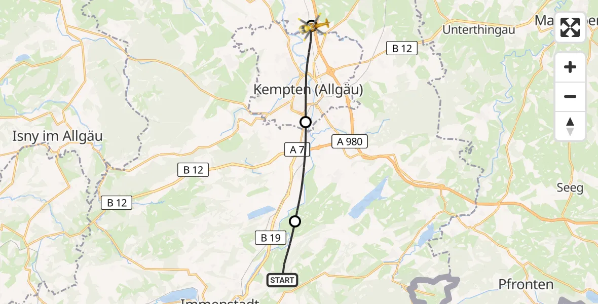 Flugroute Rettungshubschrauber Rettenberg - Lauben, 08 August 2026, 17:47