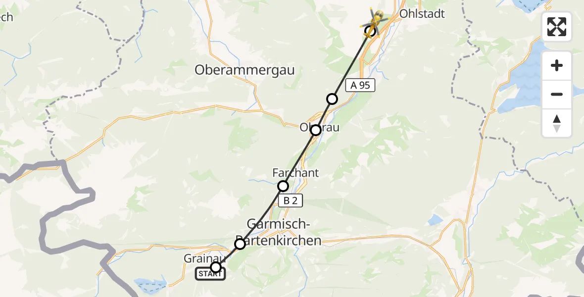 Flugroute Rettungshubschrauber Brandweg Hubschrauberlandeplatz - Eschenlohe Flugplatz, 08 August 2026, 17:53