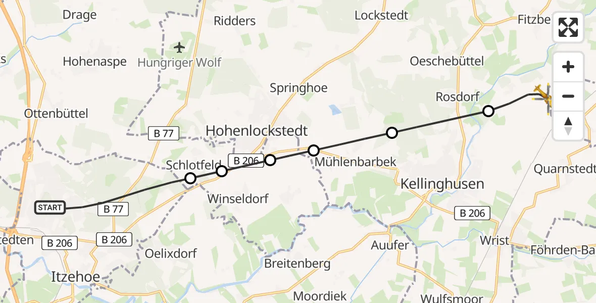 Flugroute Rettungshubschrauber Itzehoe - Störkathen, 08 August 2026, 17:57