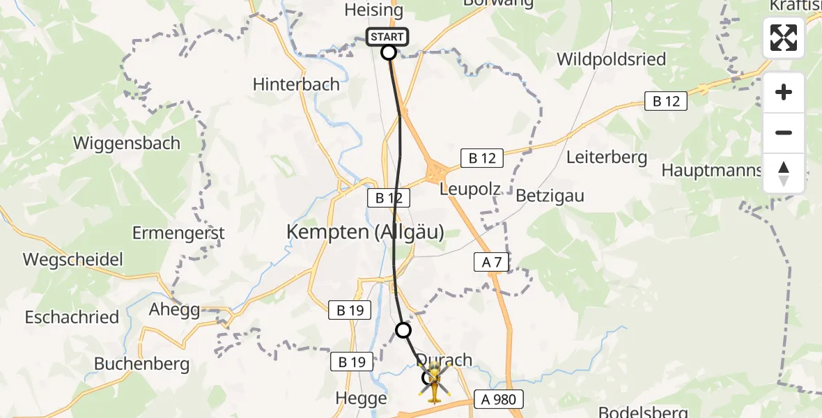 Flugroute Rettungshubschrauber Lauben - Kempten-Durach Flugplatz, 08 August 2026, 18:13