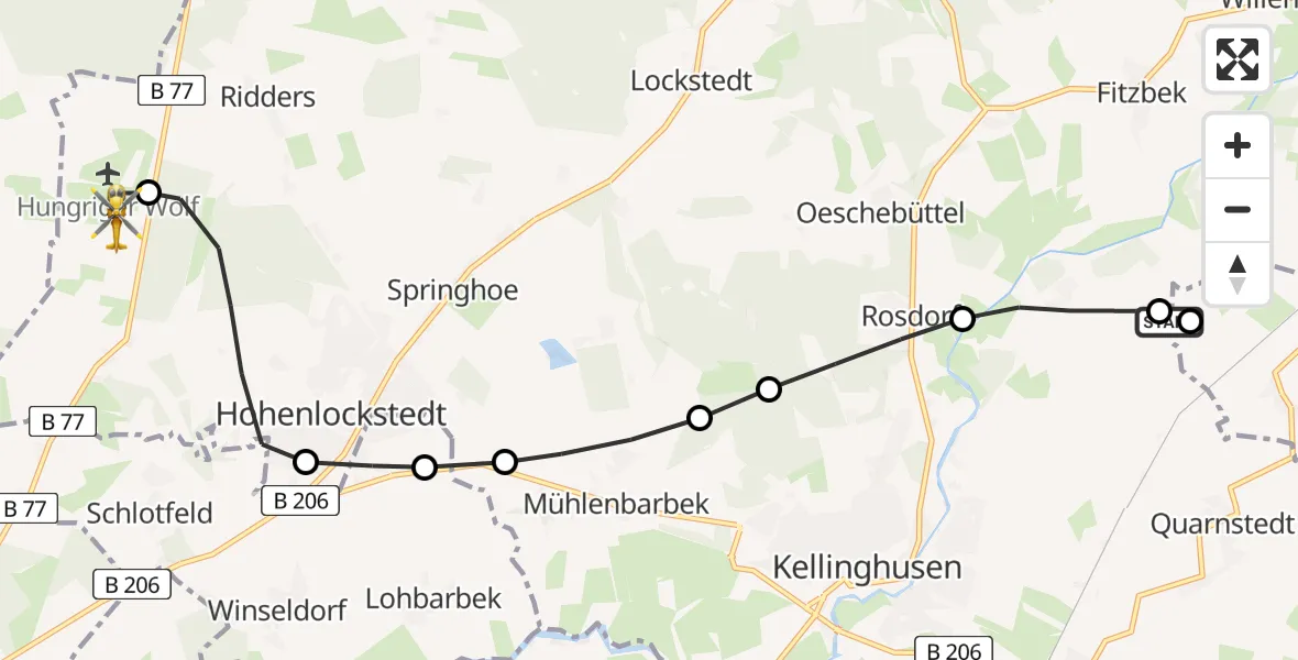 Flugroute Rettungshubschrauber Störkathen - Itzehoe Hungriger Wolf Flugplatz, 08 August 2026, 18:37