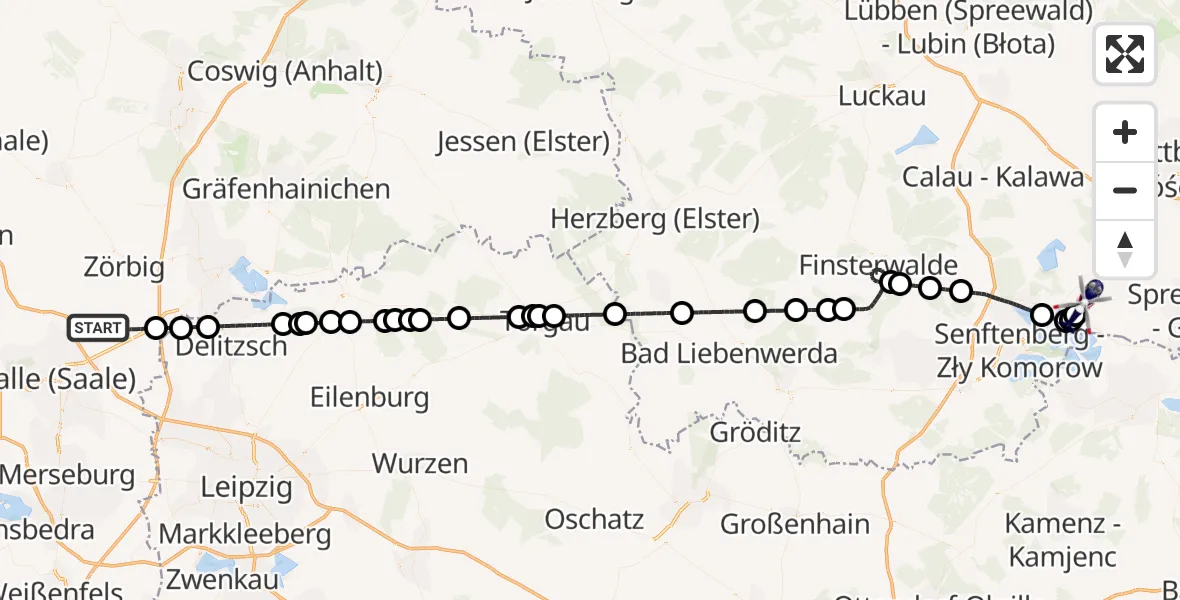 Flugroute Polizeihubschrauber Landsberg - Spremberg-Welzow Flugplatz, 08 August 2026, 18:50
