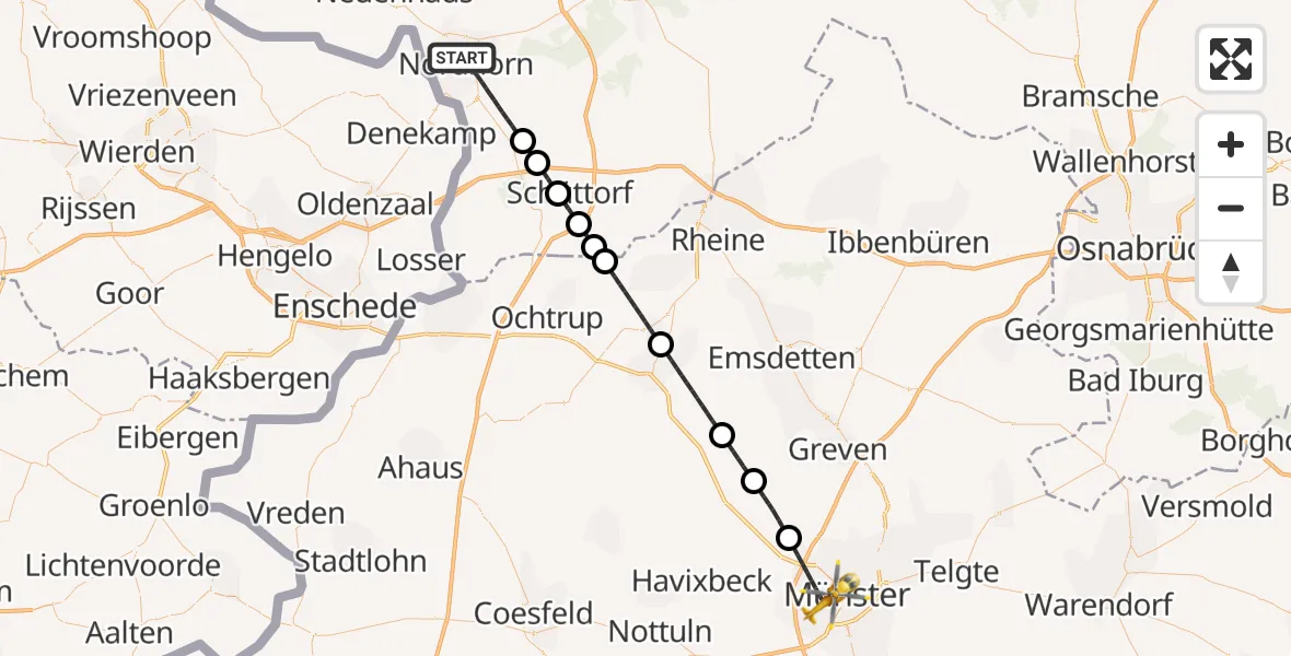 Flugroute Rettungshubschrauber Nordhorn - Münster, 08 August 2026, 19:17