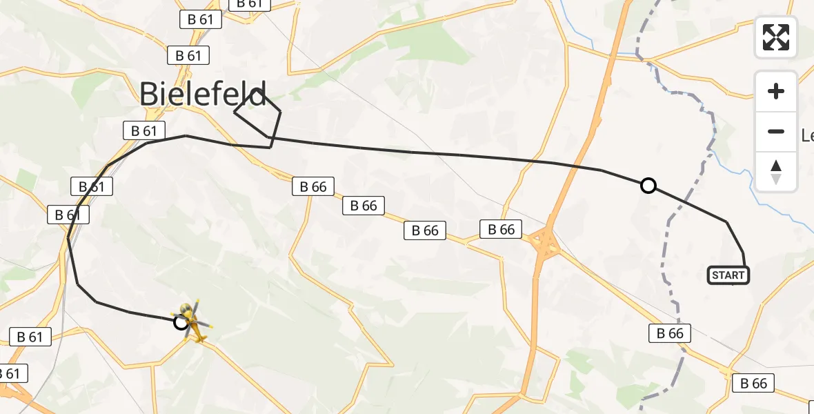 Flugroute Rettungshubschrauber Leopoldshöhe - Luftrettungszentrum Bielefeld, 08 August 2026, 19:21