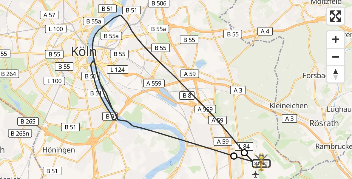 Flugroute Ambulanzhubschrauber Köln Bonn Flughafen - Köln Bonn Flughafen, 08 August 2026, 19:28